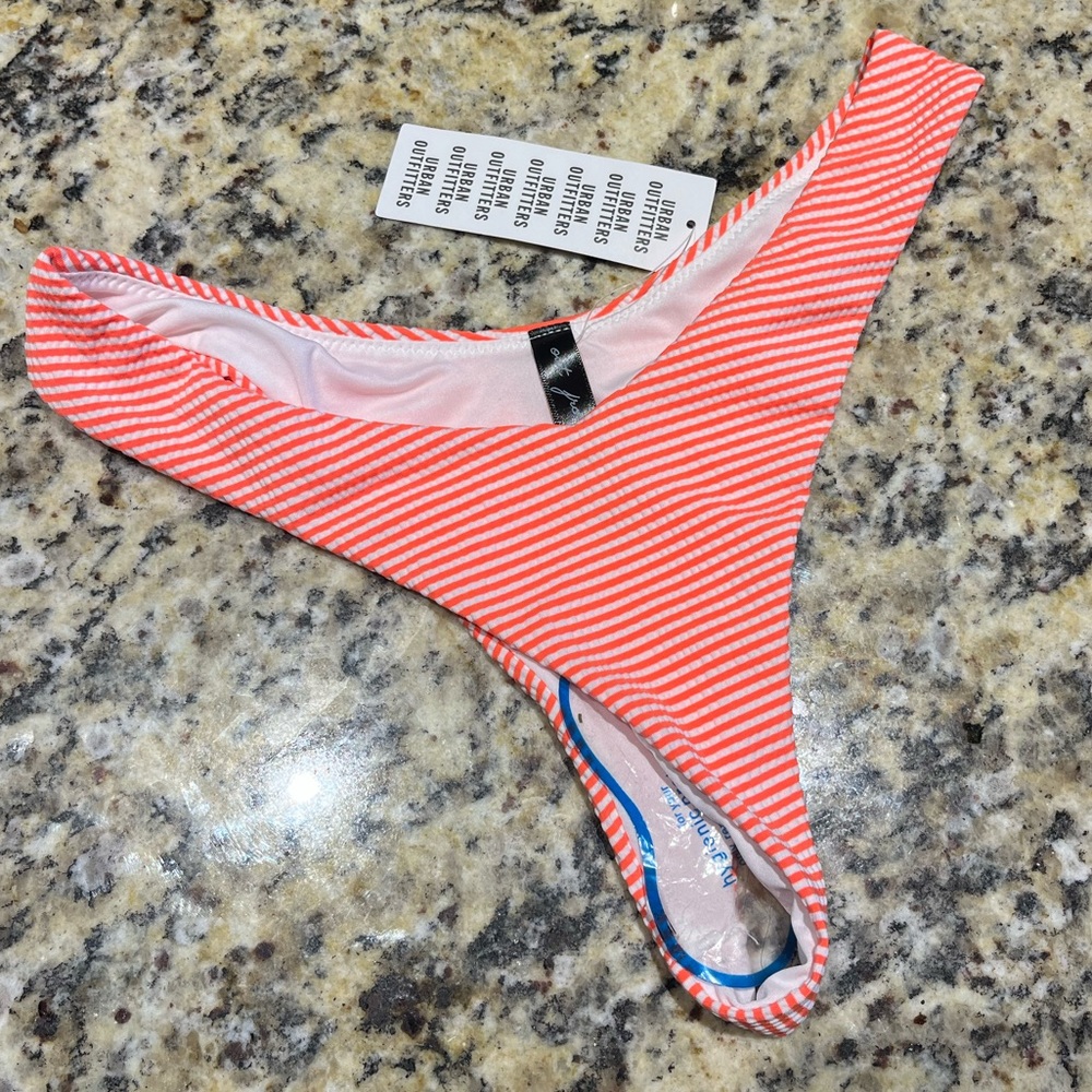 NWT Urban Outfitters Seersucker Bikini Bottoms Neon Orange White Pinstripes